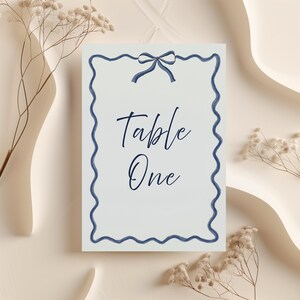 Navy Blue Bow Design Wedding Table Numbers or Table Names