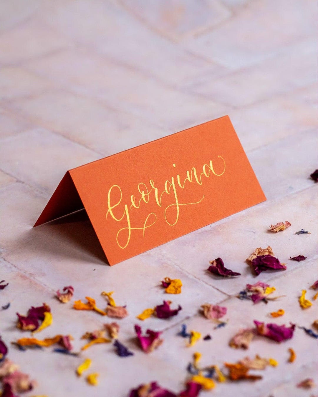 Rust Orange Handwritten Calligraphy Folded Place Cards - Wedding ...