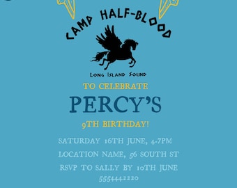 Percy Jackson Camp Half-Blood Birthday Invite Template (age editable)