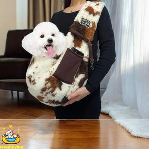 Tiertragetasche im Kuhfell-Design - Reiseumhängetasche für Katzen und kleine Hunde, perfekt zum Wandern & Spazierengehen