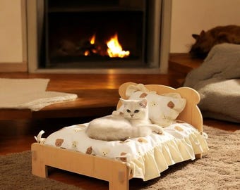 Solid Wood Pet Bed: Washable All-Season Cat & Dog Nest