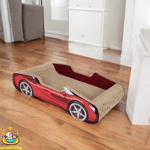 Arranhador para gatos Red Sports Car – Cama de papelão durável para gatos com menos de 7 kg – Móveis divertidos e funcionais para gatos
