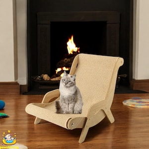 Sillón de sisal para gatos: un rascador de madera elegante y multifuncional y un cómodo asiento para gatos de interior y exterior. ¡Apto para mascotas y duradero!