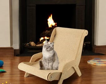 Sisal Cat Lounge Chair: Wooden Scratcher & Cozy Perch