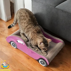 Pink Car Cat Scratcher Lounge – duurzame kartonnen slaapbank voor katten – klauwvriendelijk, niet-verharend ontwerp voor spelen en ontspannen