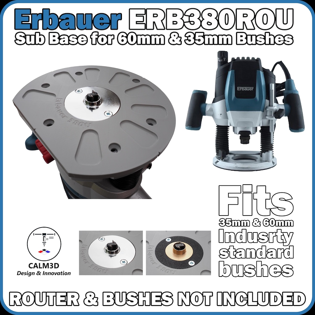 Erbauer Router Guide Bush Erbauer ERB380ROU Plunge Router Sub-base for 60mm & 35mm Guide Bushes ...