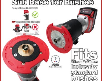 Milwaukee M18 FTR trim router sub-base for 60mm & 35mm brass guide bushes