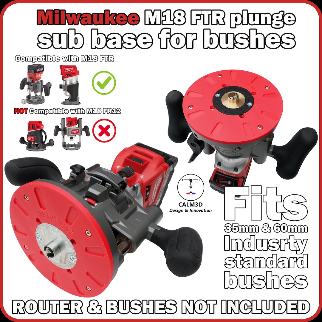 Milwaukee M18 FTR plunge router sub-base for 60mm and 35mm guide bushes ...