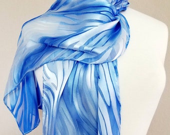 Blue Silk Scarf, Hand painted Silk Scarf, Boho scarf, Blue shawl, Unique scarf, Gift for Her, Silk Scarf Gift, RosannaSilk