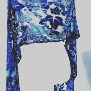 SILK Chiffon Burnout Velvet Scarf, Blue, Turquoise, Custom Colors Hand Painted, Silk shawl, Wedding, Grapes, Designer Scarf, Gift for Her