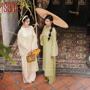 Pre-made Ao Dai Viet Nam traditional - Áo dài cách tân Thiết kế Kiều Son, áo dài form suông tay lỡ(Pants Not Included)