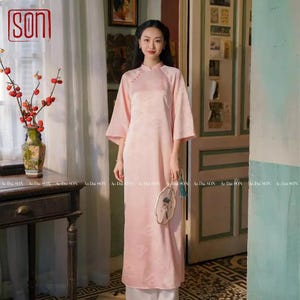 Pre-made Ao Dai Viet Nam traditional - Áo dài cách tân Thiết kế Kiều Son, áo dài form suông tay lỡ(Pants Not Included)