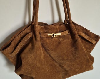 Camel suede boho chic bag – large genuine suede bag – boho chic tote bag – soft women's bag – women's gift bag – Italian leather bag