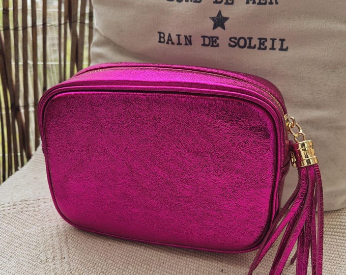 Featured listing image: Metallic fuchsia wedding clutch bag - Mother's Day gift - Pink evening bag - Iridescent bag - Gift for her - Gift for mom