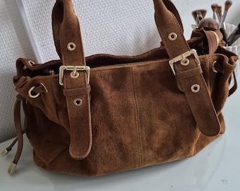 Camel suede leather bag for women - suede shoulder bag for women - suede tote bag - boho chic bag - Christmas gift 2025