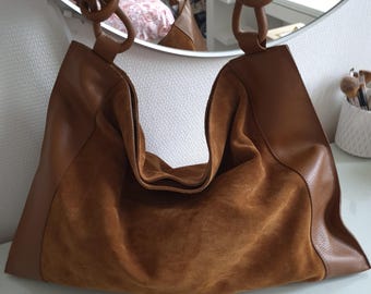 Italian leather tote bag - Large soft camel suede leather bag - Camel handbag - Gift for women