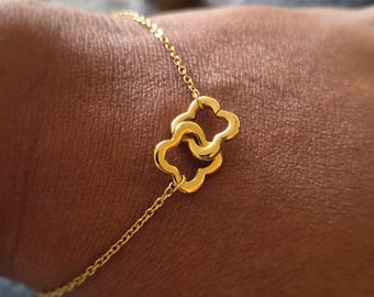 Gold Mother-Daughter Bracelet - Christmas Gift Bracelet for Women - Stainless Steel Clover Bracelet - Mother-Daughter Bracelet - Symbolic Gift