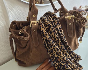 Boho chic brown suede leather bag – Suede tote bag Made in Italy – Leather shoulder bag – Soft leather bag – Bag handle