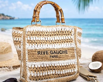 Left Bank Tote Bag – Left Bank bag – Beach tote bag – Crochet bag – Handmade bag – Raffia bag – Free gifts