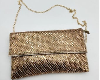 Gold Wedding Clutch - Elegant Handbag with Detachable Chain - Boho Chic Style Bag for Wedding, Cocktail Party, Ceremony