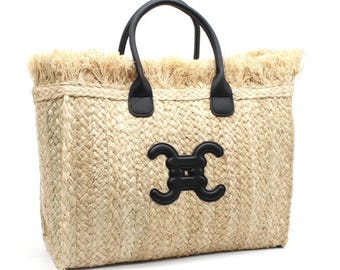 Women's raffia tote bag - Boho chic tote - Gift bag for women - Beach bag - Gift for her - Shopping bag