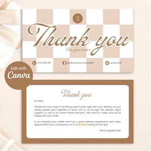 Bewerkbaar in canva bedankkaartsjabloon voor kleine bedrijven, kaart met verzoek om klantrecensie, afdrukbaar verpakkingsbericht, bedankt voor je bestelling