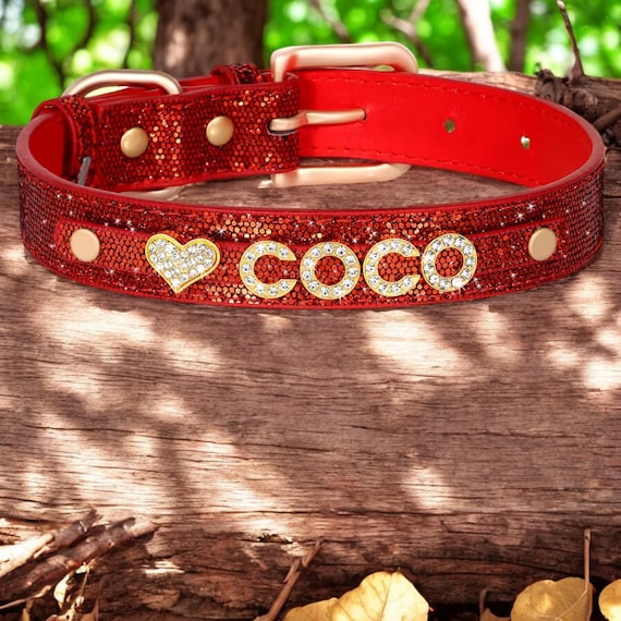 Collare per cani personalizzato con strass / Collare per animali domestici in pelle PU con brillantini - Italia