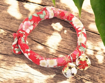 Sakura Floral Cat Collar with Bell | Japanese Fabric, Nylon
