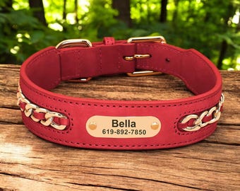 Custom Leather Dog Collar | Personalized ID Tag, Stylish Nameplate