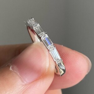 Baguette Moissanite Half Eternity Wedding Band - Handmade