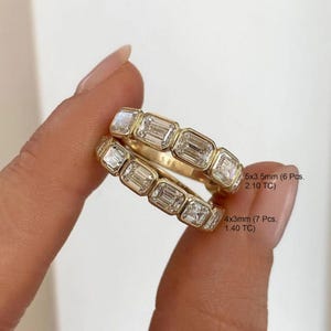 1.40 Ct/ 2.10 Ct Emerald Cut Wedding Band Women Moissanite Band Emerald Moissanite Stacking Band