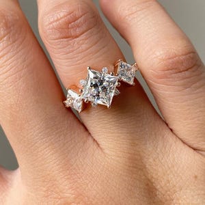 1CT Princess Cut Moissanite Engagement Ring Gold Unique Wedding Ring Dainty Diamond Bridal Ring Twist Ring Promise Ring Anniversary Gift