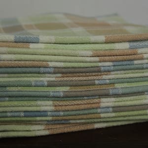 Cloth Table Napkins in Checkered Pastels of green, brown, blue and strips of white Set of 6 and 12