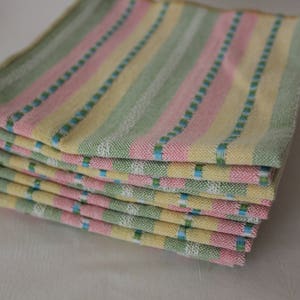 Everyday table napkins in pastel stripes  of Pink, Green, Blue,  and  Yellow  (Sets of 8, 12 and 16)