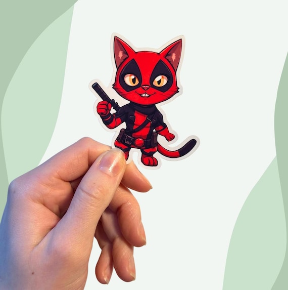 Deadpool Cat Sticker, Funny Cat in Red and Black Suit, Superhero Cat  Sticker for Laptops Journals, Cute Cat Decal, Marvel Themed