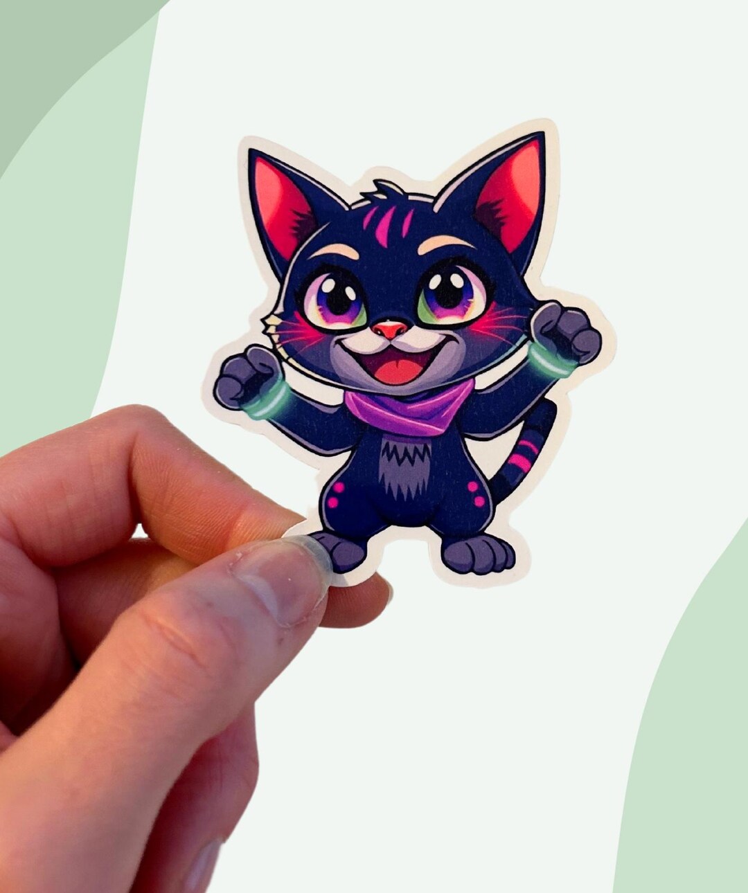 Vibrant Rave Cat Sticker, Colourful Party Cat Design, Water-resistant ...
