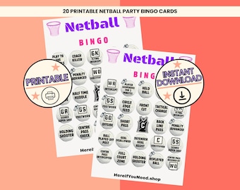 Tarjetas de bingo de netball, juego de equipo para una noche social, actividades para fiestas: PDF imprimible
