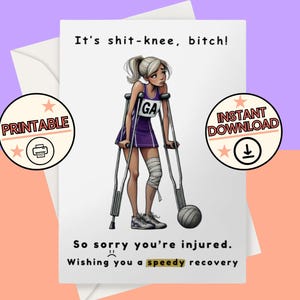 Lustige Netball Knie Verletzung gute Karte | Heilung von Verletzungen | Netball Spieler denkt an Dich Karte | Knie-Betrieb druckbare digitale Download