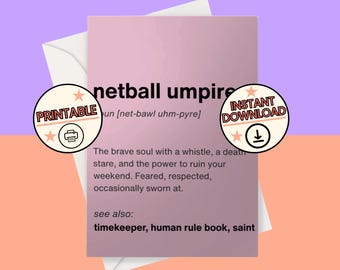 Lustige Karte zum Netball Schiedsmann, Danke, Geburtstag, Glückwünsche: Druckbare PDF