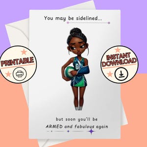 drôle de blessure au bras cassé au netball se rétablissent carte de vœux | Récupération d'une blessure | de netball pense à vous | Opération du bras - Téléchargement numérique imprimable