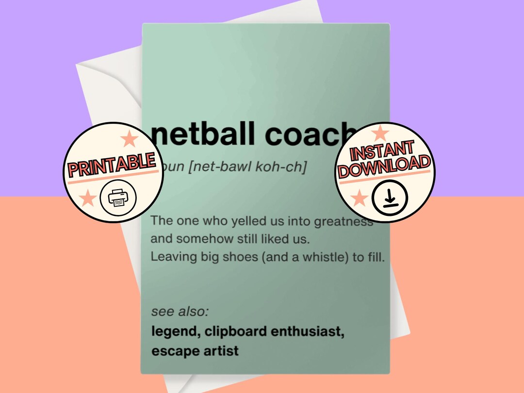 Printable Netball Coach Leaving Card | Netball Coach Goodbye Card ...