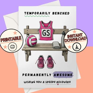 Carte de rétablissement de blessure de netball | Récupération d'une blessure sportive | de netball pense à vous | Sympathy Speedy Recovery - Téléchargement numérique imprimable