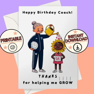 Geburtstagskarte für Netball Trainer | Trainer alles Gute zum Geburtstag | Kinder Dankeskarte für Netball Trainer | Sport Karte | Druckbare digitale Datei
