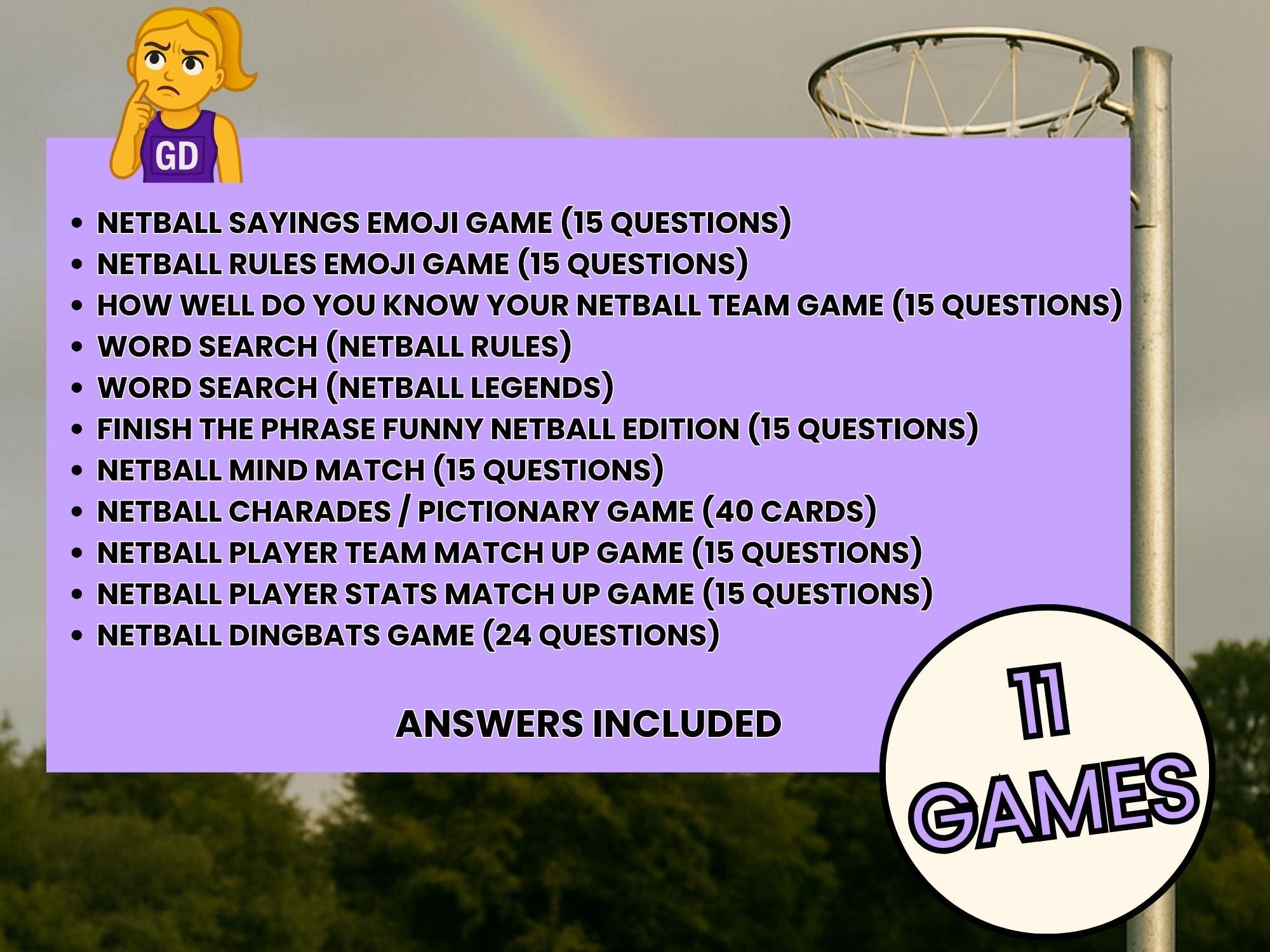 Netball Games Quiz Bundle, Team Social Night Activities for Adults ...