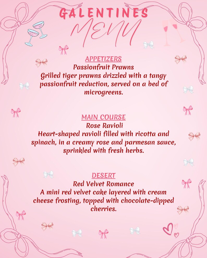 Editable Galentine Menu Cards Template, Valentine's Day Dinner Menu ...