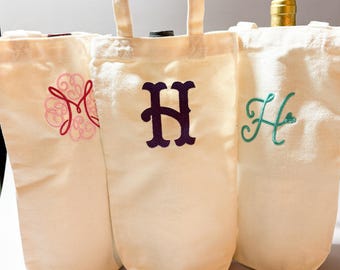 Bridesmaid Wine Tote Bag Personalized Monogram Wine Bag Bridal Party Gift Bachelorette Party Favor Custom Initial Gift Bag