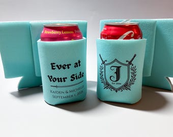 Medieval Crest Wedding Koozie Ever By Your Side Wedding Favor Custom Monogram Can Cooler Fantasy Romance Wedding