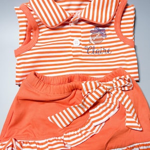 Clemson Girls Game Day Outfit Personalized Football Bow Set Custom Name Toddler Outfit Tigers Boutique Skirt Set
