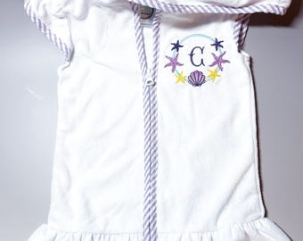 Personlig badmössa för flickor, huvad frottéöverdrag med monogram, stranddräkt för babybadkläder, pooldräkt för småbarn, flicka