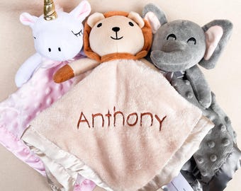 Personalized Lion Baby Lovey Safari Nursery Decor Baby Shower Gift Idea for New Mom Custom Lovey Animal Gift Security Blanket for Baby Boy